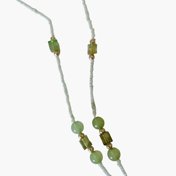 Handcrafted Beaded Eyeglass Holder Necklace Green Beads Grannycore - Picture 3 of 5